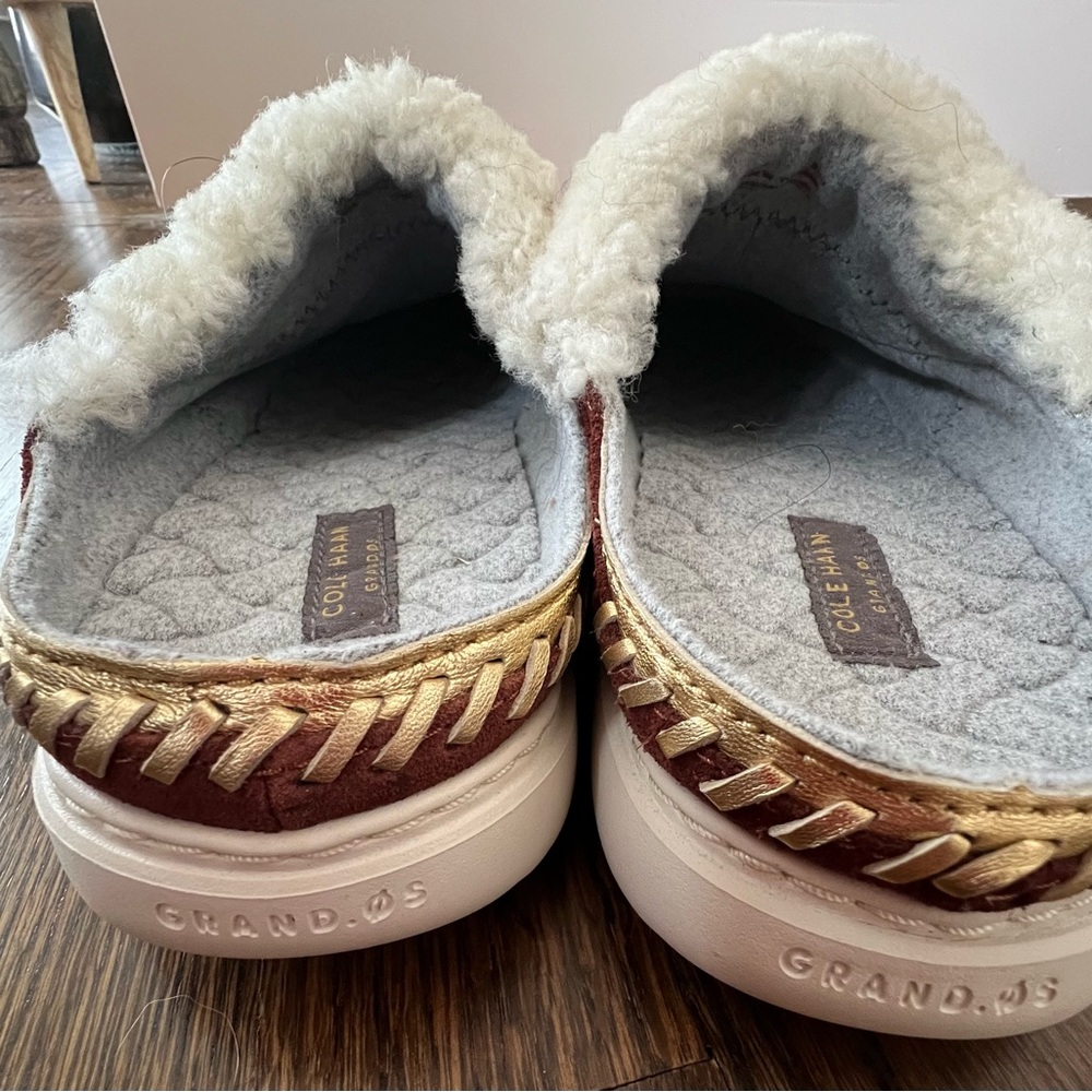Cole Haan Grand Genuine Shearling Brown and Cream Slides Size 8.5 - Picture 8 of 10